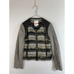 Tracy Reese Blazer Medium Striped Quilted Fringe Lamb Leather Zip Front